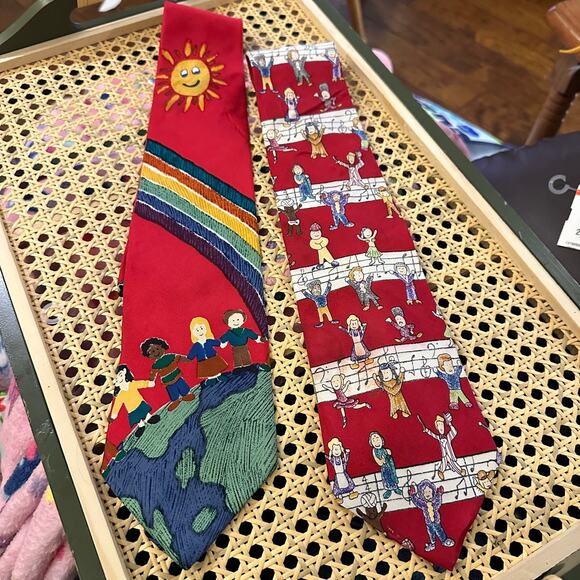 Save the Children 100% Silk, Made in USA Ties X 2. Designed by Children. READ - Picture 2 of 10